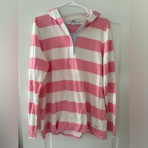 Vineyard vines pink and white XL stripped hooded button sweater